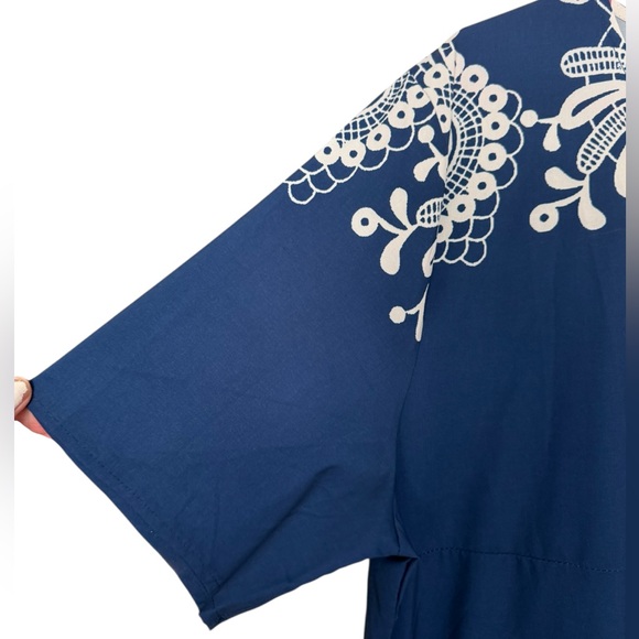 NWT Made with ❤️ Navy Blue Embroidered Boho Lightweight Pleated Midi Dress szXXL - Picture 4 of 16